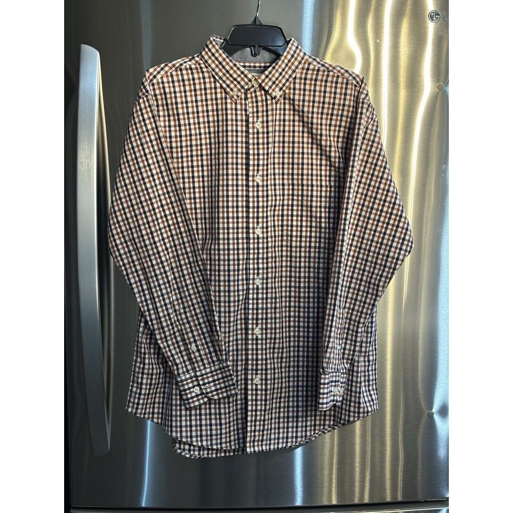 Haggar Dress Shirt Mens SZ M Blue/Red Plaid Long Sleeve‎ Button Down Stretch